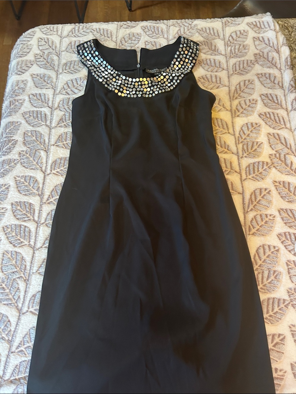 connected apparel Black Midi Dress with Beaded Collar